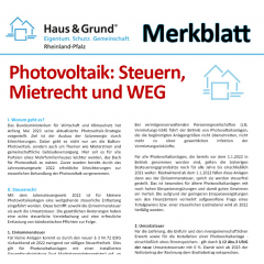 Merkblatt: Photovoltaik - Steuern, Mietrecht und WEG